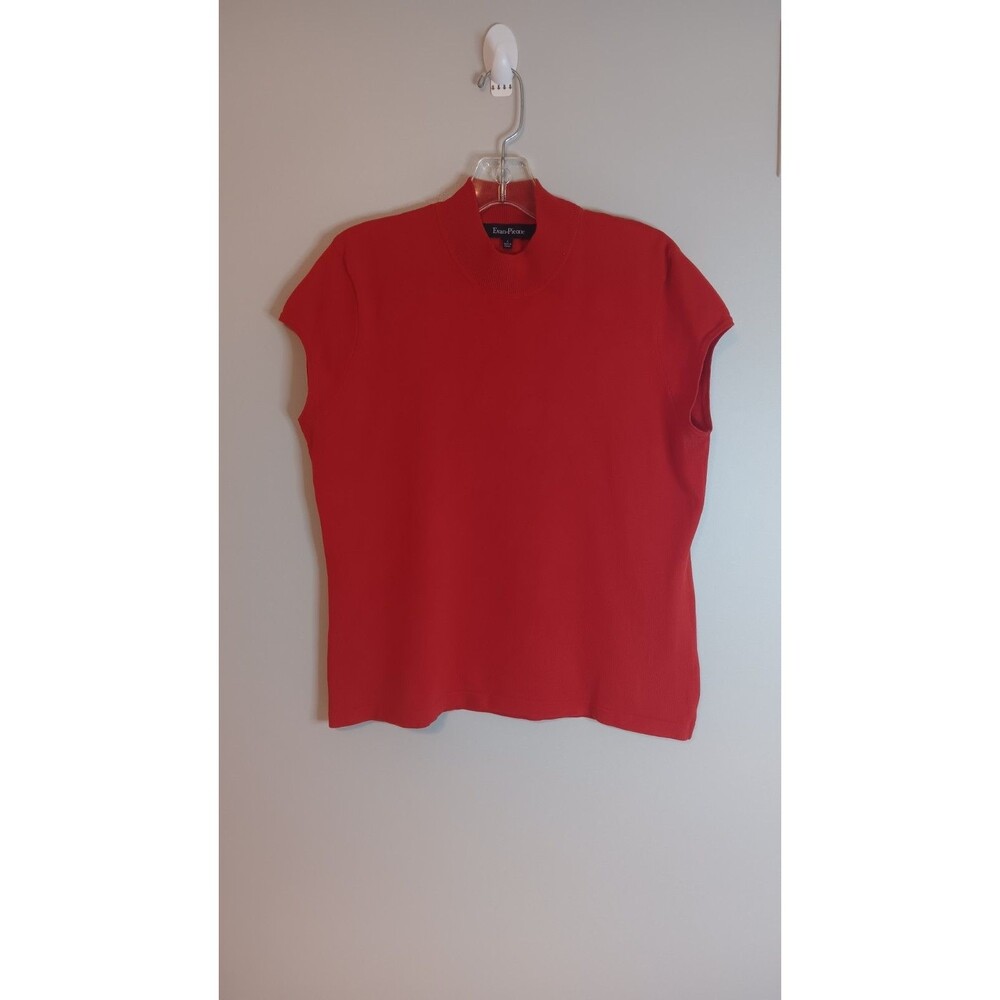 Evan Picone Silk Blend Sweater Red Short Sleeve Mock Neck Sz Large Classic